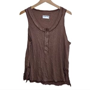 We The Free | Linen Blend Love Language Solid Brown Henley Tank Size Small